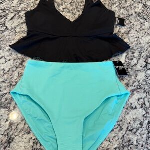 SPANX NWT Shape swim Top with Aqua High-Waist Bottoms small